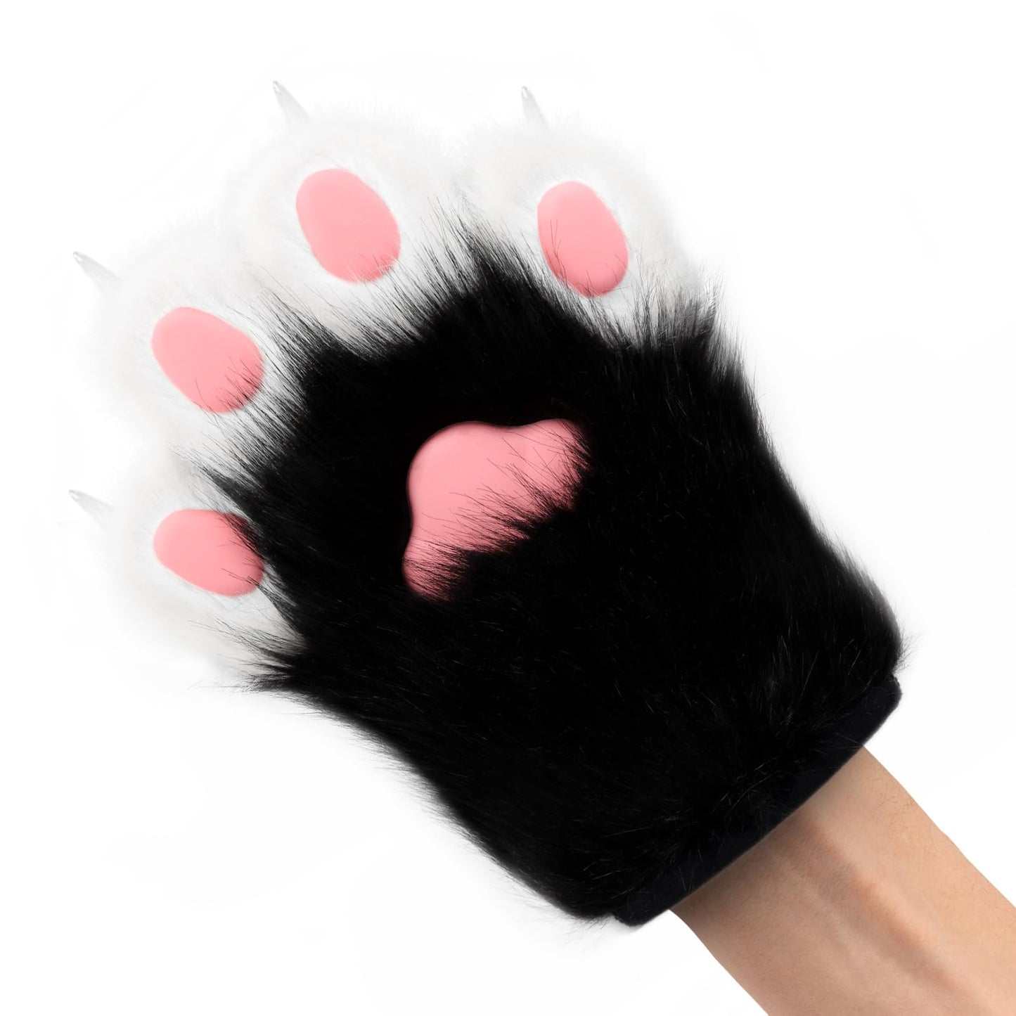hbbhml Faux Fur Plush Furry Cat Claw Gloves Fursuit Animal Fox Paws Mittens Halloween Cosplay Costume Accessories for Adult