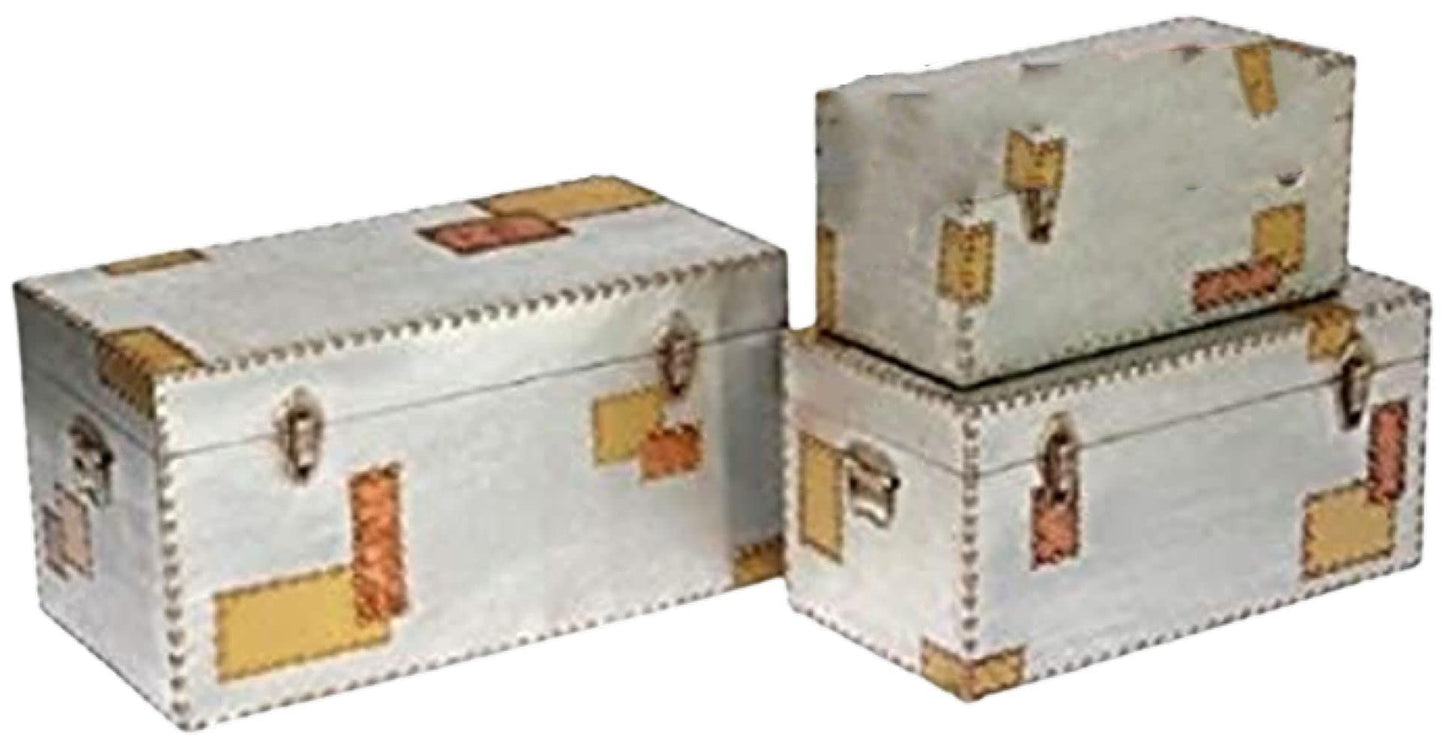 NauticalMart Silver and Copper Industrial Style Aluminium Trunk Set