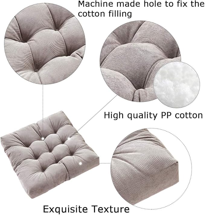 Tiita Outdoor Chair Cushions 22" x 22" Square Seat Pillows Set of 2 Throw Floor Pads for Patio Garden Furniture Chairs Office Livinh Room, Grey
