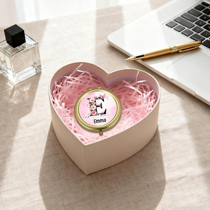 Eunigem Personalized Compact Flower Mirror for Women-Makeup Small Purse Mirror Custom Gift for Girls Women Christians (Rose Color)