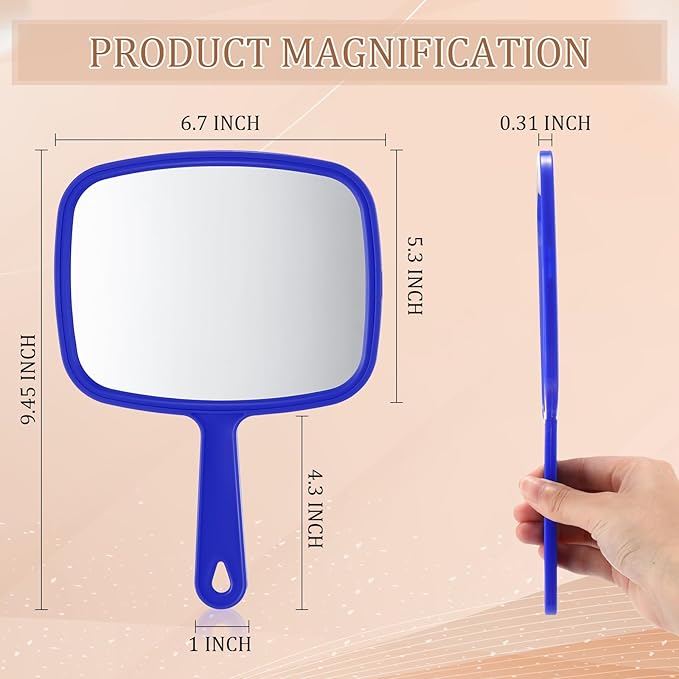 Geetery 12 Pcs Hand Held Mirrors with Handles Hand Makeup Mirrors Bulk Wall Mount for Women Cosmetic Bathroom Home Barber Salon Travel Portable Beauty School Gift, 6.69 x 9.45 Inch (Blue)