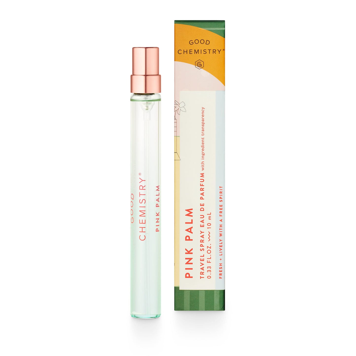 Good Chemistry Pink Palm Travel Spray 0.33 fl oz - Long-Lasting On-the-Go Perfume with Dragon Fruit, Magnolia, & Sugared Vanilla - Fresh, Clean & Vegan