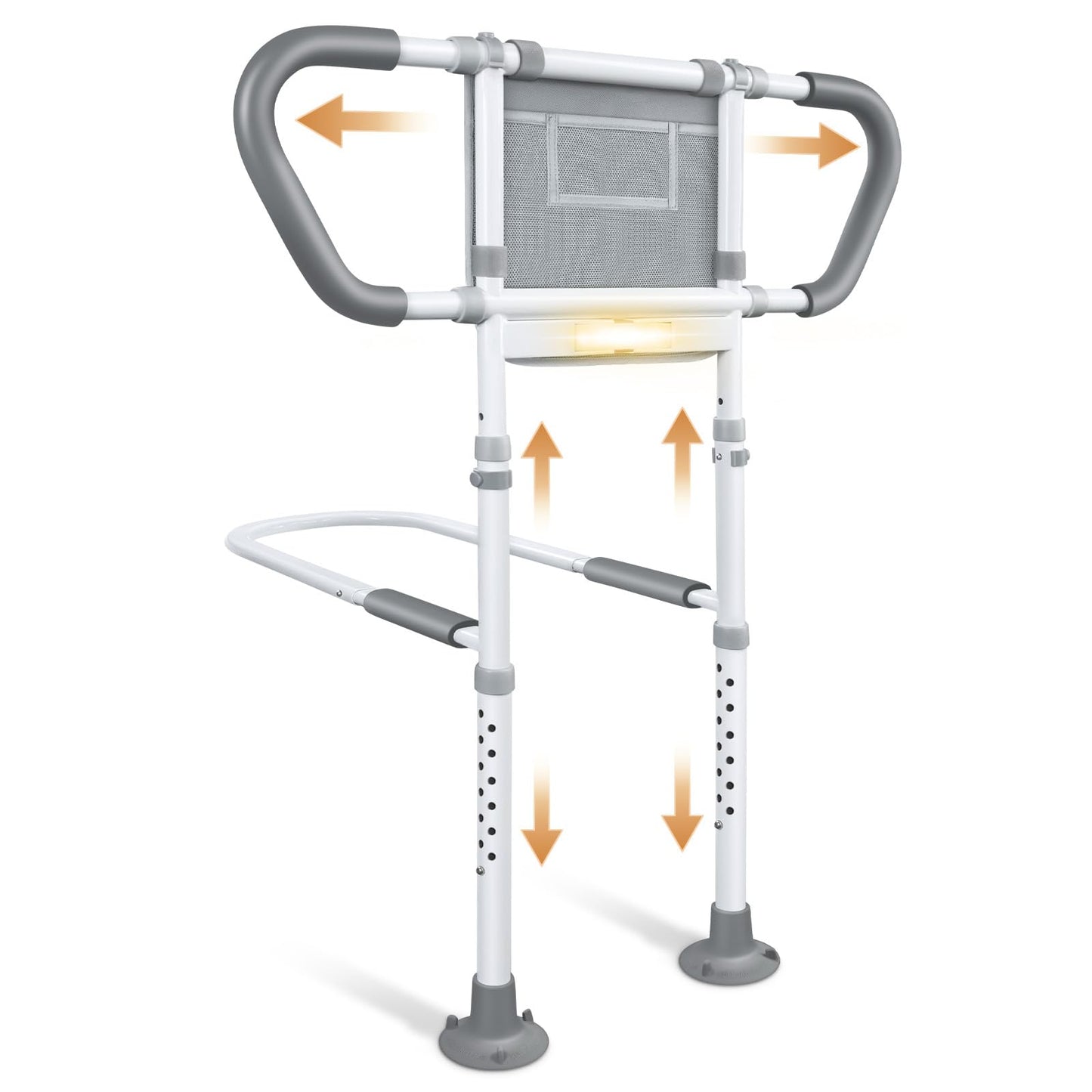 easymake Bed Rails for Elderly Adults Safety: Adjustable Bedside Assist Rails with Storage Pockets, Non-Slip Handles, Sensor Night Light, 400LB Gravity Capacity