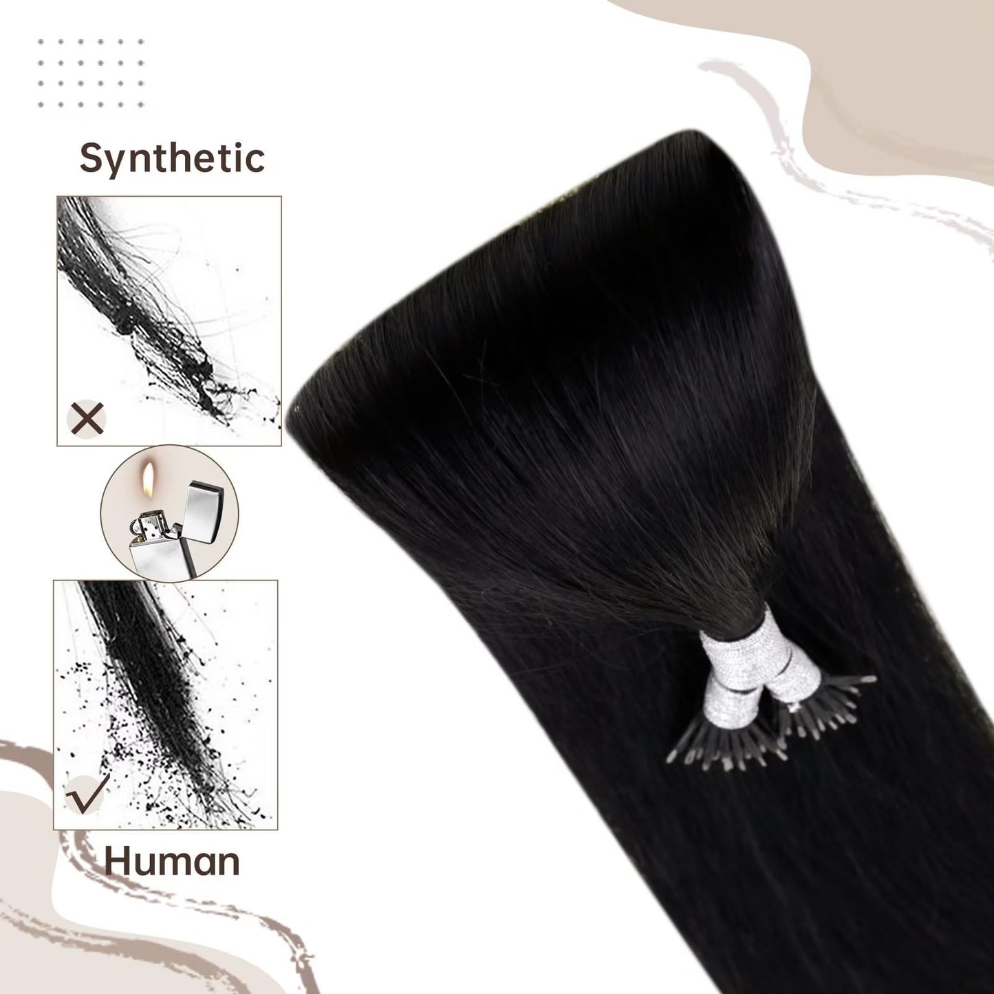 Easyouth Nanos Bead Hair Extensions Human Hair Natural Black Nano Extensions Keratin Hair Jet Black Nano Ring Hair Extension No-