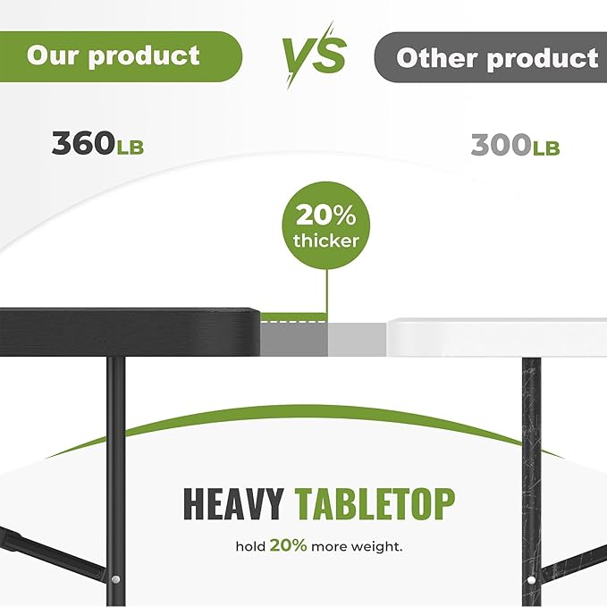 RootRise 8Ft Plastic Folding Table Heavy Duty Portable Folding Tables 400 lbs, Wood Grain Tabletop for Working Meeting Parties, Picnic, Camping, Garden Dining (Black)