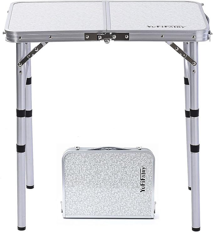 YUFIFAIRY Small Folding Table Portable, 24''L x16''W Foldable Camp Table with 3 Adjustable Height, Indoor Outdoor Lightwei...
