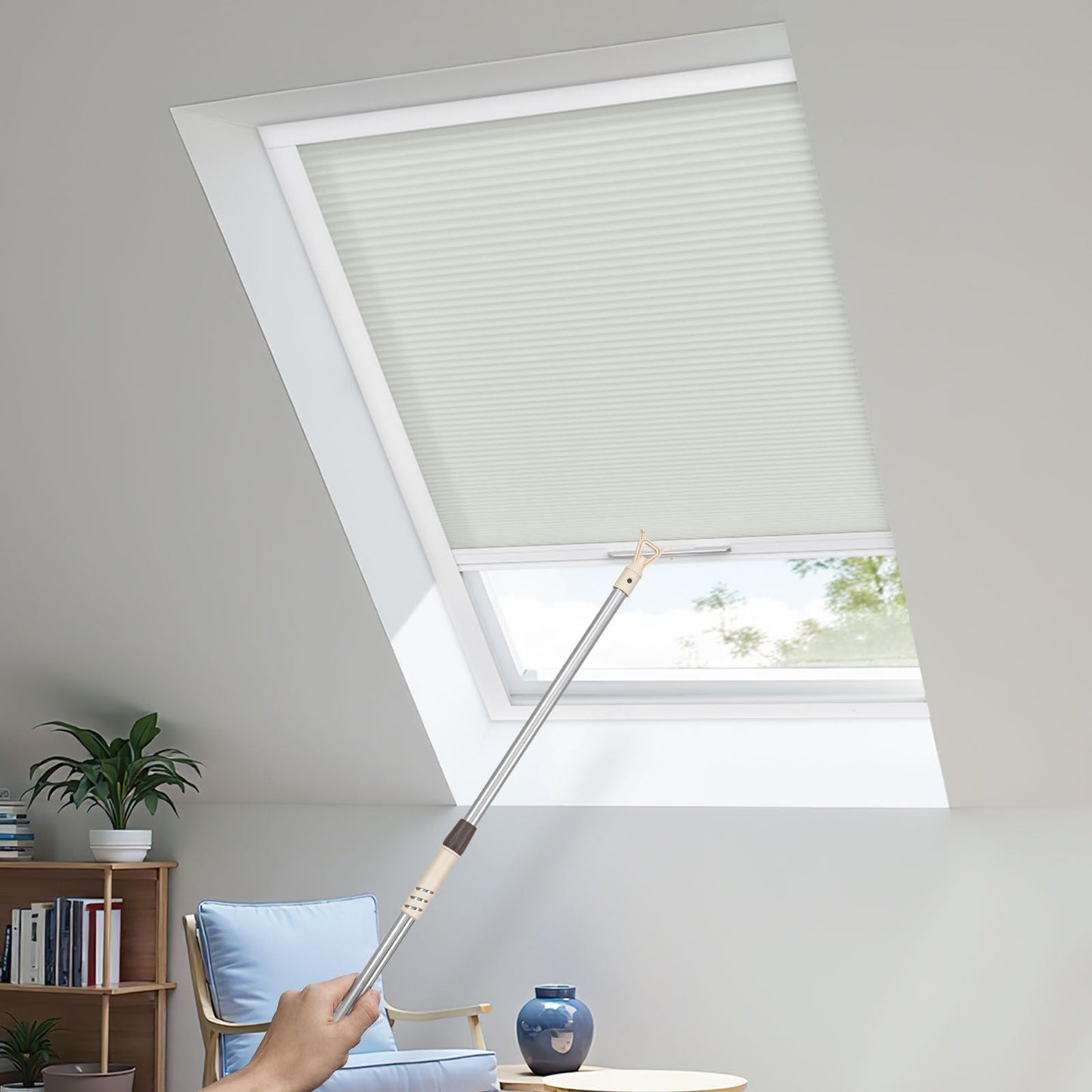 UrMoon Skylight Shades & Blind for Ceiling Window Skylight Cover Cordless Cellular Shades Honeycomb Blinds for Roof Inclined Plane Room Windows, Light Emerald Green Waterproof- Custom Size