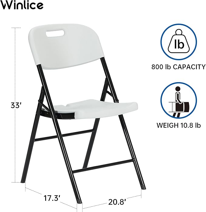 Winlice 80 Pack Thicker 800 LBS White Folding Chairs, Commercial Grade Folding Chair, Foldable Chairs for Events