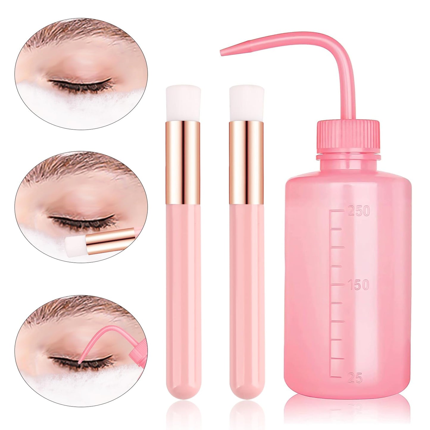 3 PCS Lash Shampoo Brush Sets with 1pcs 250 ML Plastic Satety Lash Tatoo Wash Bottles 2PCS Nose Blackhead Facial Cleaning Brush