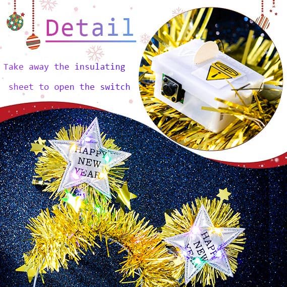 Firuilo Light Up Christmas Headband Glowing Star Tinsel HAairbands Happy New Year Headpieces Xmas Hair Accessories for Women