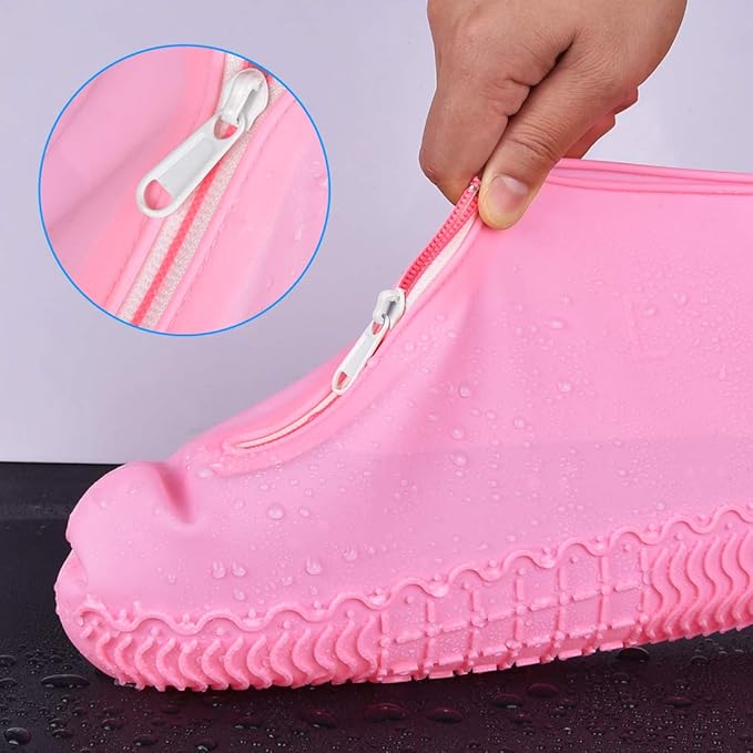 Waterproof Shoe Covers, Silicone Reusable Shoe Cover Non-slip Durable Zipper Elastic Rain Cover Protection for Men Women (XL (Women 11-13, Men 9.5-13), Pink)