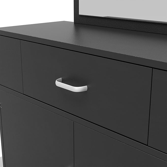 Wall Mount Salon Station Barber Stations Styling Station with Mirror Drawer Storage Cabinet Spa Salon Equipment(Black)
