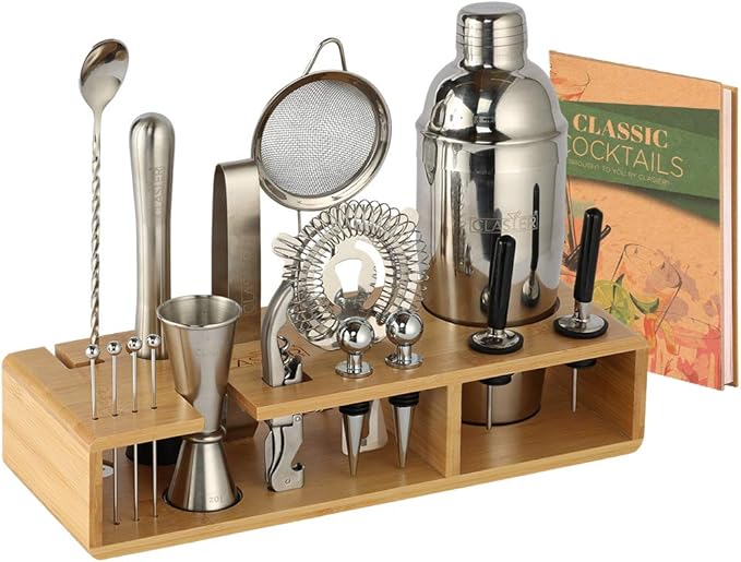 23-Piece Mixology Bar Kit Cocktail Shaker Set - Bartender Kit with Stylish Bamboo Stand - Home Bar Tools and Martini Drink...