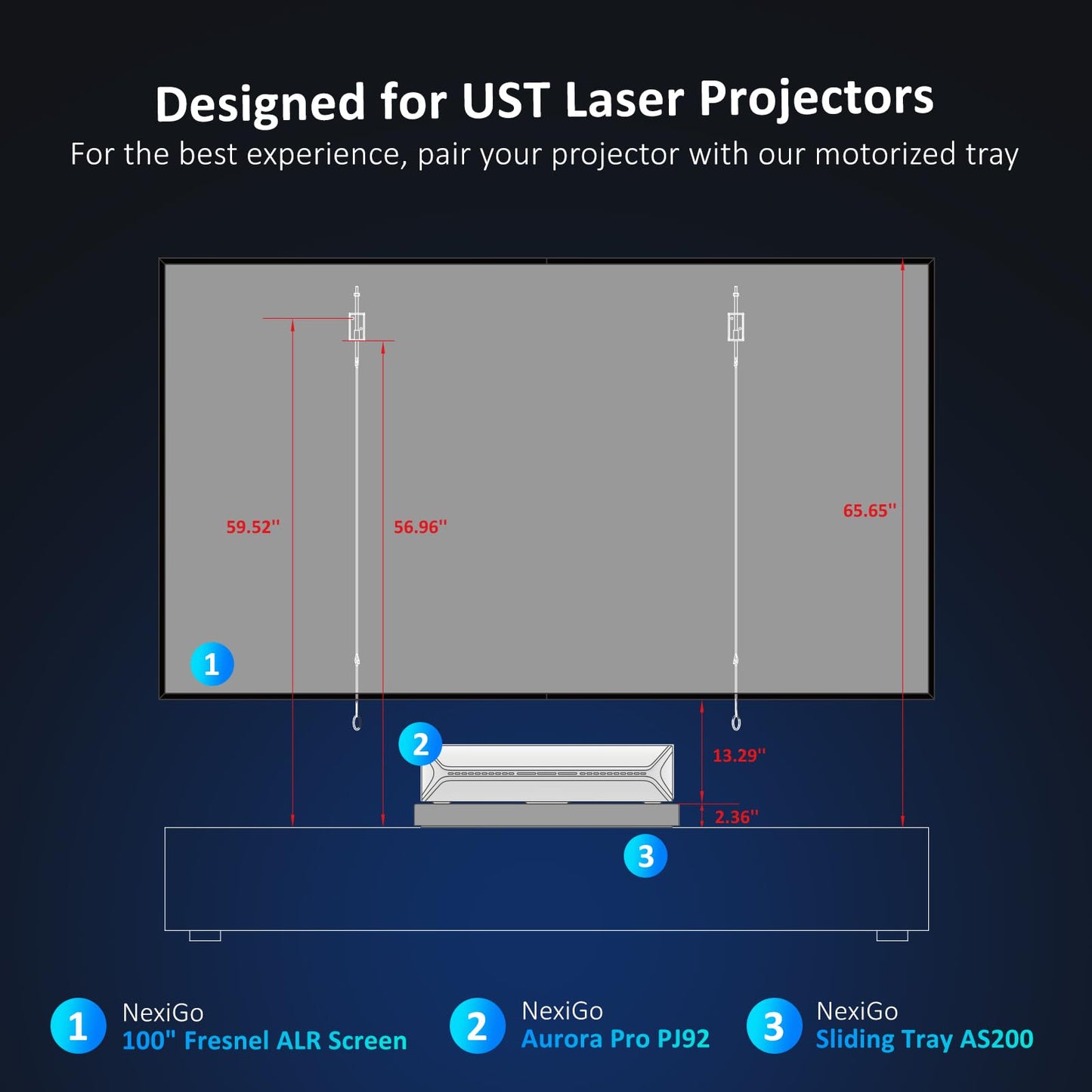 NexiGo AS200 Motorized Sliding Tray for Ultra Short Throw (UST) Projector, Extend Up to 150 Inch Picture, Auto Retractable Tray Telescopic design, Smart Sync with projector power