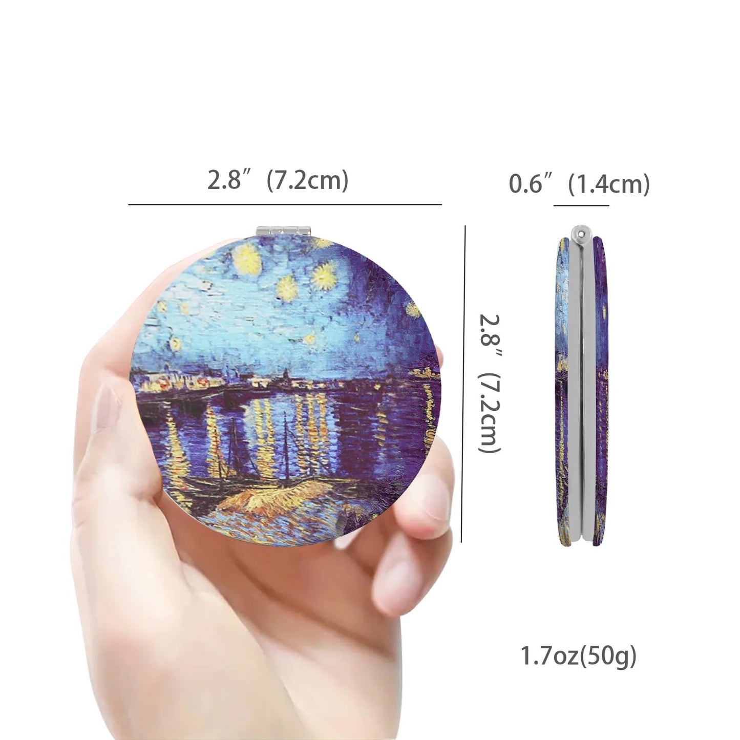 PDOZV Cheap Small Compact Mirror, Round 2.8    Metal Frame PU OilPainting Style Double Sided Mini Magnifying 1X/3X Mirror for Pu
