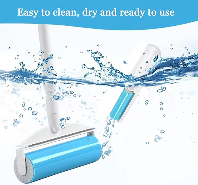 Large Reusable Lint Rollers, Washable Lint Roller 8 inches Cat Dog Pet Hair Remover with 3 Extendable Handle,Long Handle Sticky Lint Remover Brush Set for Cleaning Couch, Carpet, Floor, Sofa