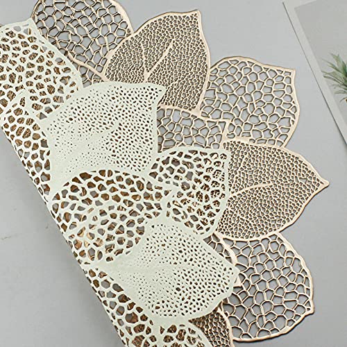 Gold Round Placemats for Dining Table Set of 6 Pressed Vinyl Metallic Table Mats Hollow Out Hibiscus Flower Place Mats for...