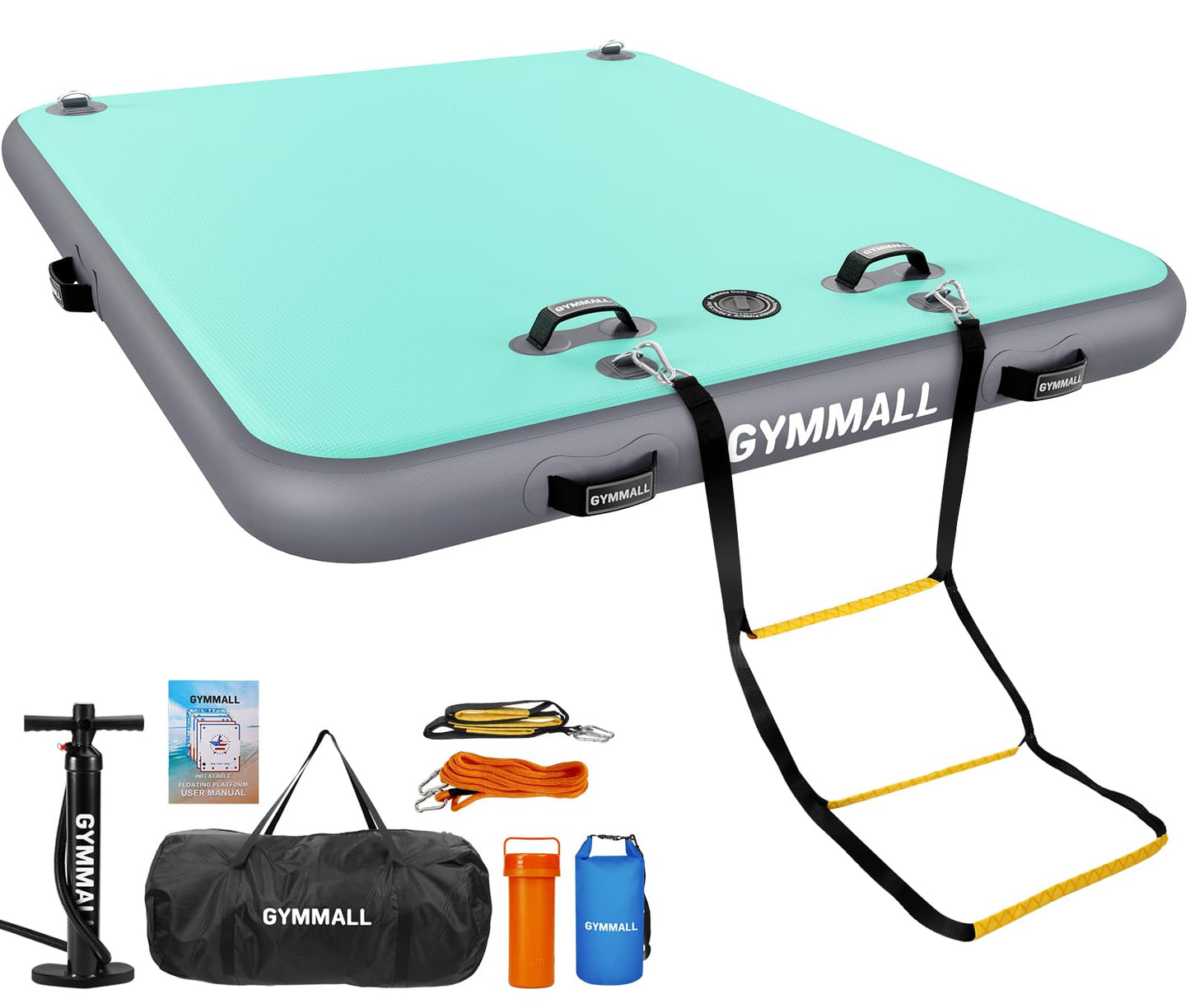 GYMMALL Inflatable Floating Dock Platform, 8ft*6ft Air Dock Platform Floating Island Raft with None-Slip Surface, 6in Thick Water Floating Dock Mat for Swimming Pool Lake Beach Ocean - Gray Green