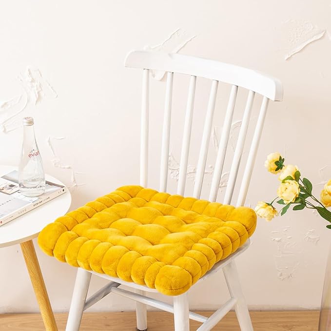 vctops Velvet Chair Pad Seat Cushion Solid Color Square Seat Pad Indoor Floor Cushion Super Soft Warm Chair Cushion Pad for Home Kitchen Dining Room Office (Yellow,16"x16")