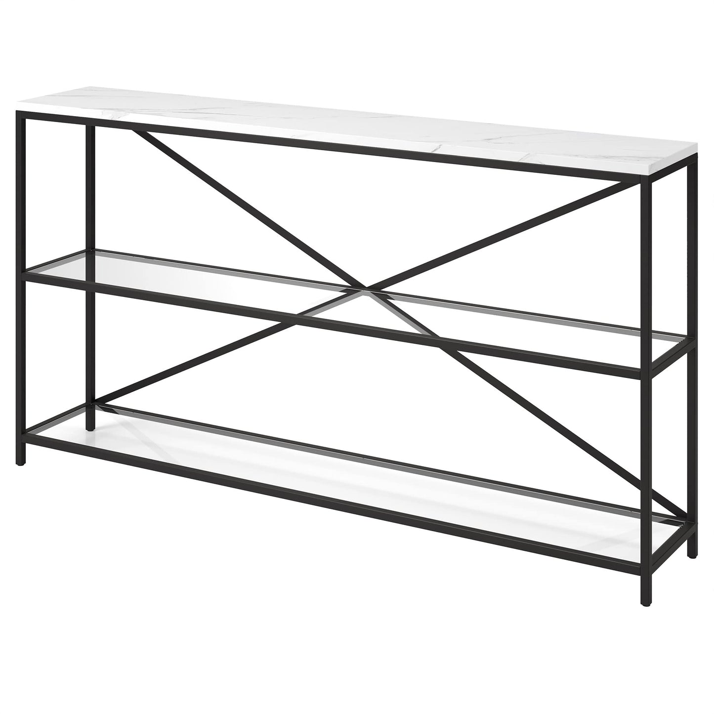 Fionn 55" Wide Rectangular Console Table with Faux Marble Top in Blackened Bronze