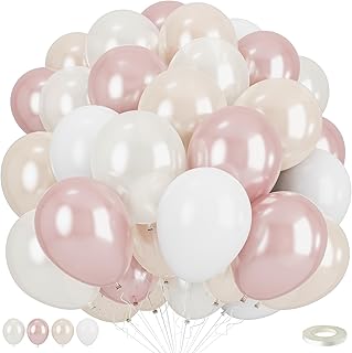Double Stuffed Pearl White and Pink Balloons, 50pcs Double Stuffed Pearl Sand White Dusty Retro Pink Latex Balloons for Wo...