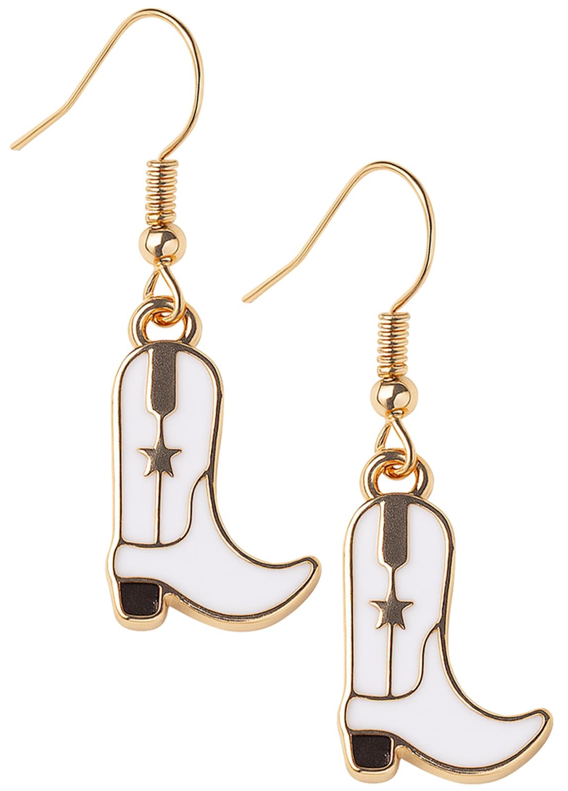 Western Cowgirl Boots Earrings White Women Costume Accessories - Enamel Dangle Drop Jewelry Cute Statement Cowboy Earrings for W