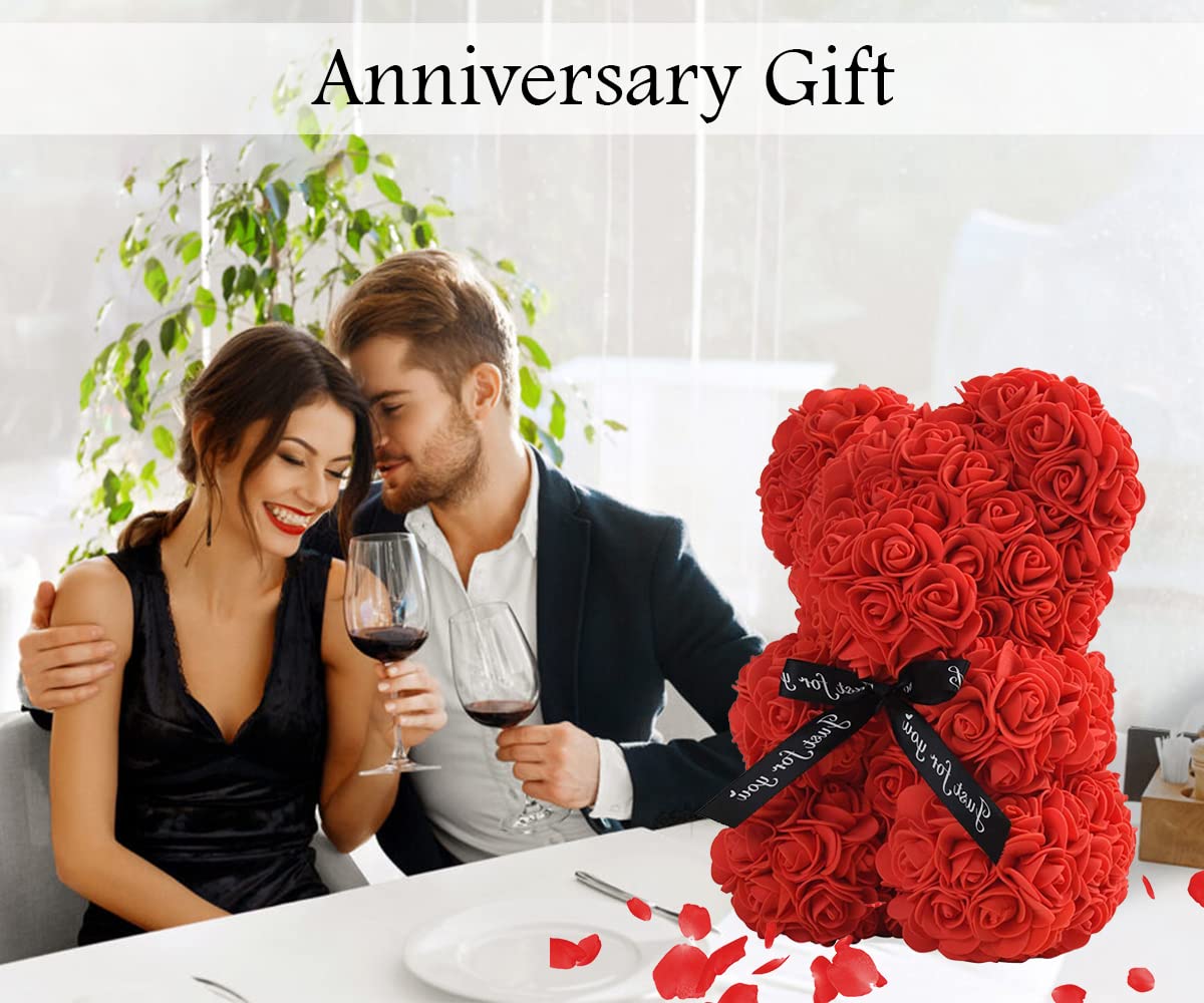 KZEBRA Rose Bear Xamas Gift for Girlfriend, Forever Rose Preserved Flowers Cub for Her Valentines Day, Wedding, Mothers Day, Date, Birthday and Anniversary with Transparent Box