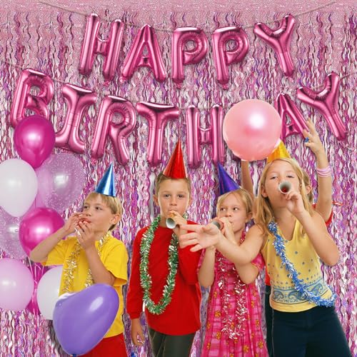 Pink Streamers Fringe Backdrop Tinsel Foil Fringe Curtains Wavy Backdrop for Parties Sparkle Metallic Wavy Foil Fringe Bac...