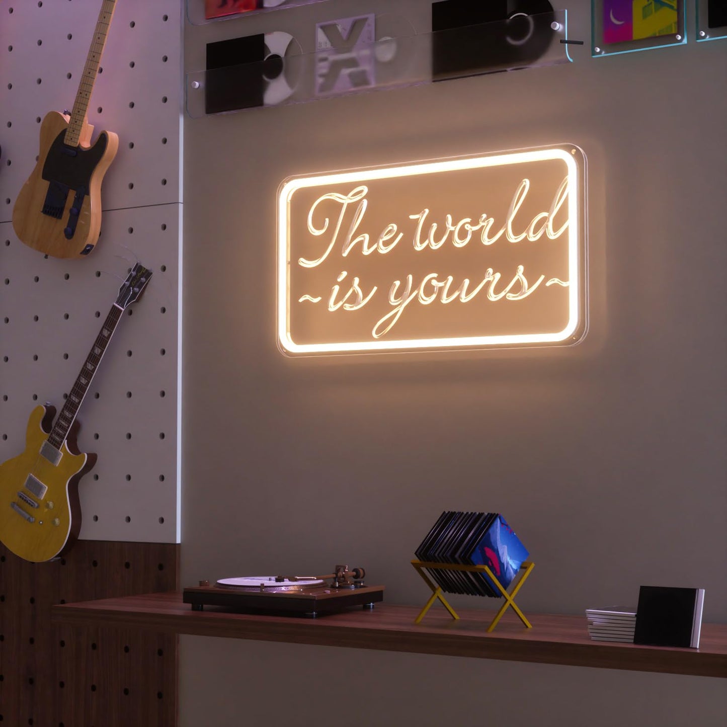 The World is Yours Neon Signs for Wall Decor 3D Carving Design Neon Sign for Bedroom. Warm White LED Neon Signs for Room, Bar, Office, Birthday Party Wedding
