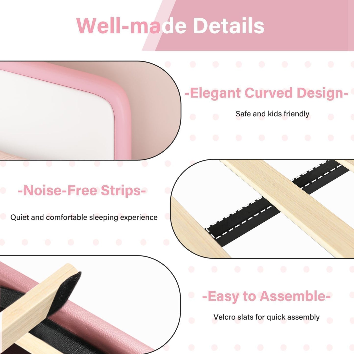 Twin Bed Frame with Headboard, Bed Frame Twin Size with Wood Slats Support, No Box Spring Needed, Easy Assembly, Pink