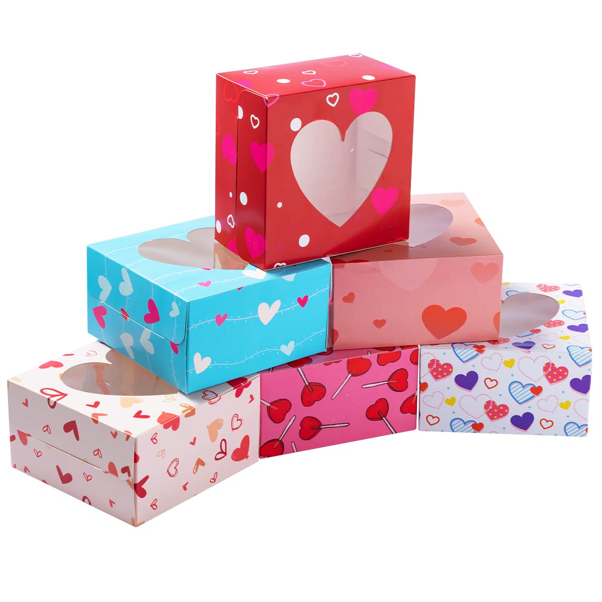 JOYIN 24 Pcs Valentine’s Day Bakery Treat Boxes, Valentines Cupcake Boxes, Cookie Boxes with Window for Holiday Pastries, Doughnut, Cookie, Cupcakes, Brownies, Truffles Gift Giving