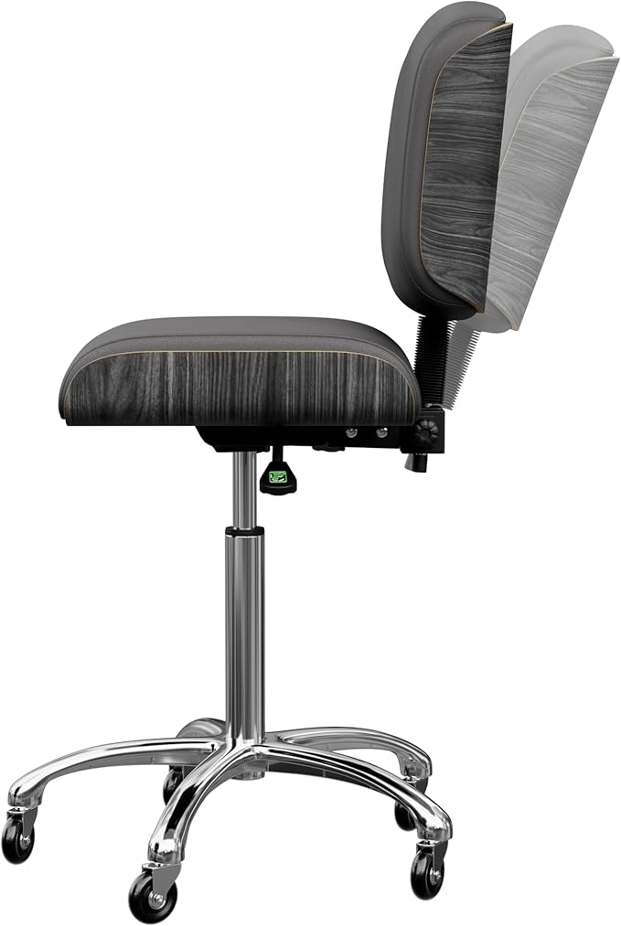 Spa Numa Bentley Beauty Esthetician Nail Salon Stool Rolling Chair with Adjustable Backrest, Flat Square Seat, Metal Bar, Vegan Leather Upholstery for Beauty Exam Office and Home - 1071 (Gray)