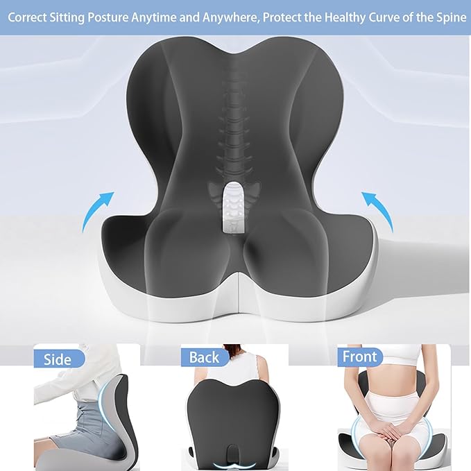 StarAneer Seat Cushion Premium Ergonomic Memory Foam Car & Office Chair Seat Cushion - Orthopedic Lumbar Support for Back Pain Relief, Non-Slip Design for Car, Truck, Home Chair & Office Seat
