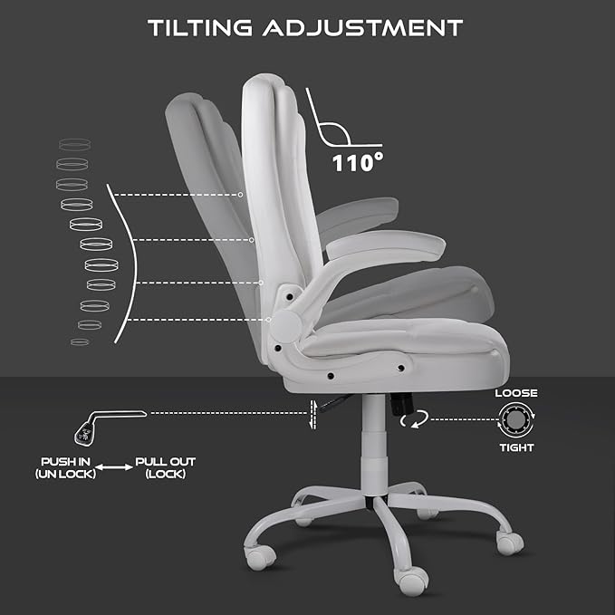 VITESSE Ergonomic Office Chair with Flip-up Armrests, Big and Tall Leather Executive Office Chair, High Back Lumbar Support Home Computer Desk Chair, Heavy and Duty Computer Chair (White)
