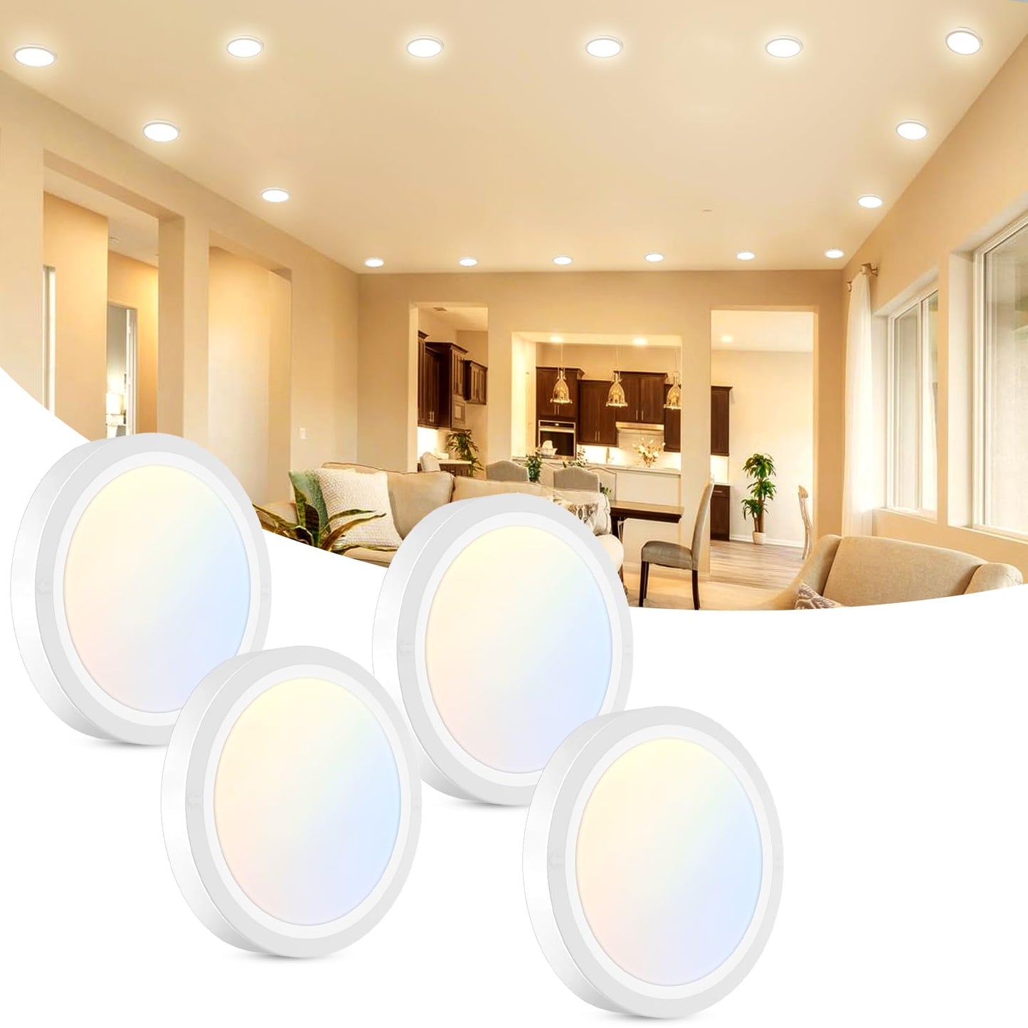 libtit 4Pack 4.7 Inch Small LED Ceiling Lights Flush Mount, 3000K 4000K 6500K Adjustable, 7W 700LM White Round Disk Light Fixture for Closet Basement Bathroom Hallway Kitchen Office Garage
