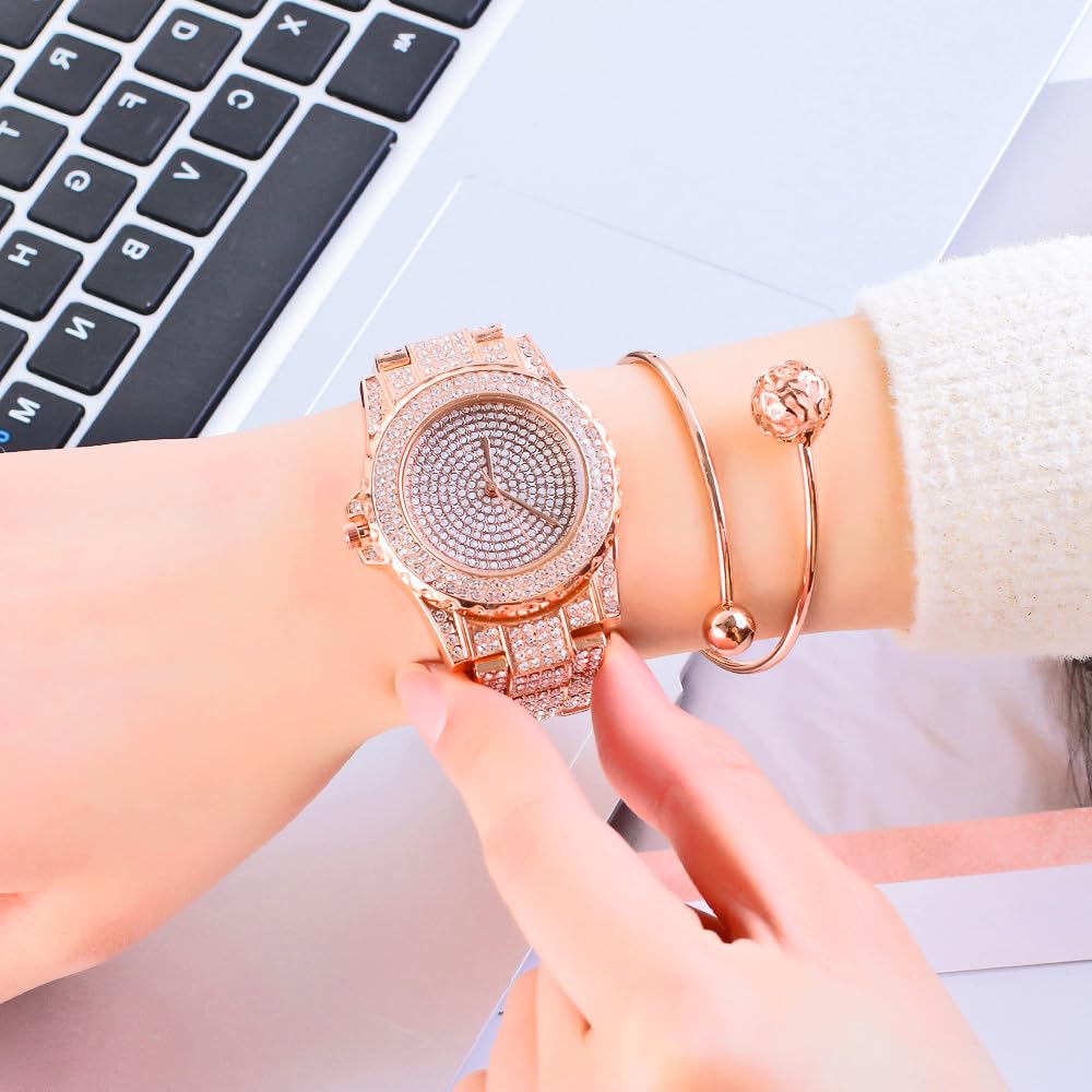 ARMRA Diamond Watch Iced Out Bling Rhinestone Gold Plated Silver Watch Stainless Steel Quartz Wrist Watches for Women Ladies Hip hop Men