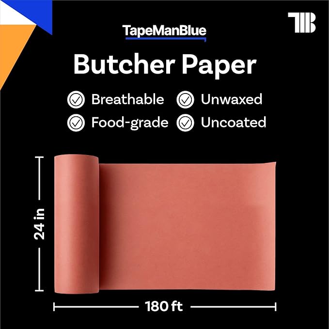 Pink Butcher Paper Roll, 24 inch x 2160" (180'), Made in USA, 40 lb. Food Grade Roll of Butcher Paper for Smoker, Wrapping, or Storing Meats, BBQ Accessories, Unwaxed and Uncoated