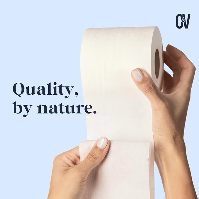 Ollie & Vince Bamboo Toilet Paper | Sustainable, Eco-Friendly, Plastic-Free & Tree-Free, Organic | 12 Rolls, 3-Ply, Soft, Strong & Septic Safe, Unscented | Premium Bathroom Tissue