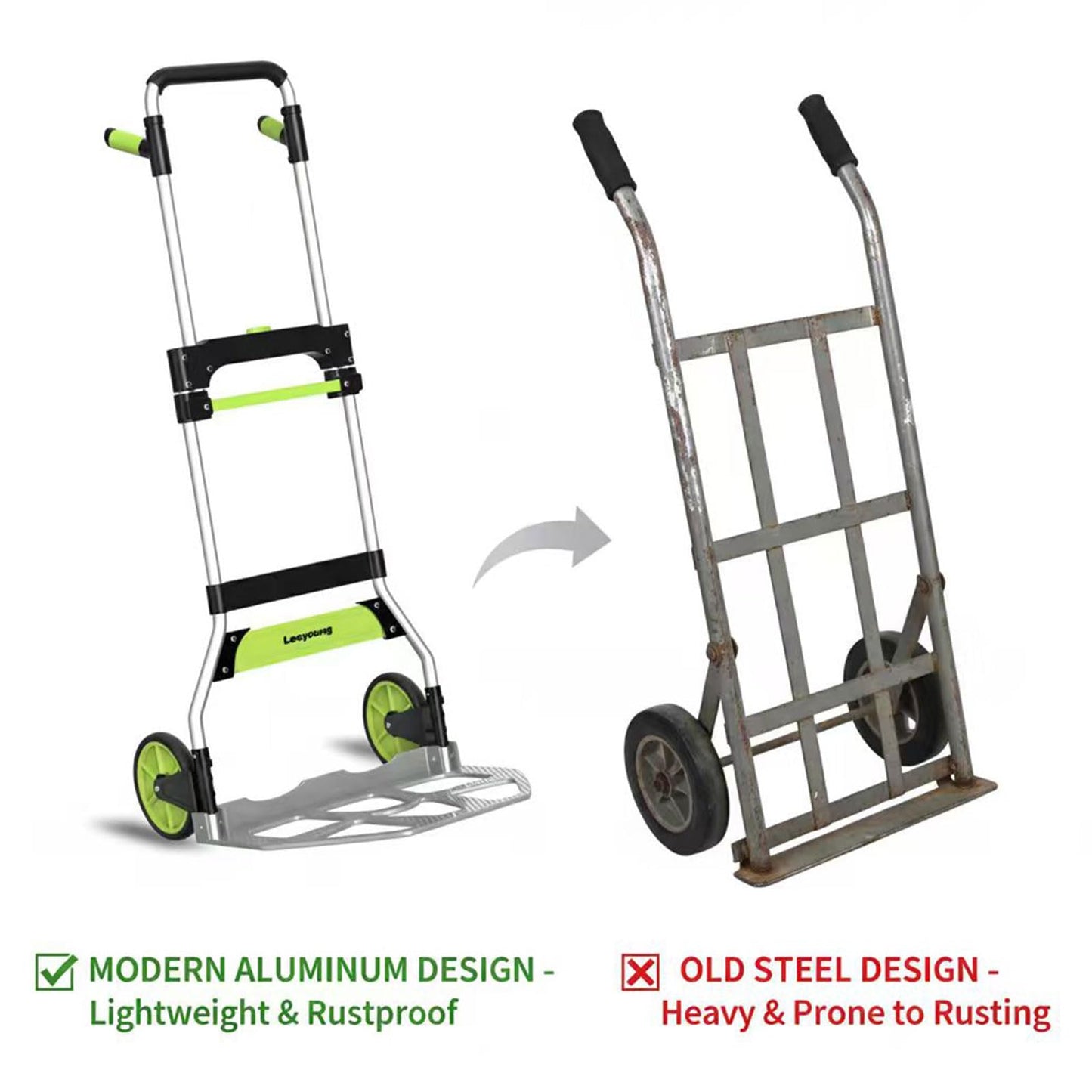 Leeyoung Folding Hand Truck and Dolly,309 lb Capacity Aluminum Portable Cart with Telescoping Handle and PP+EVA Wheels