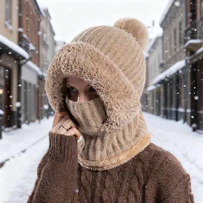 Womens Winter Hat and Face Mask Set with One-Piece Design, Cold Weather Gear for Commuting, Winter Walks and Snow Activiti...