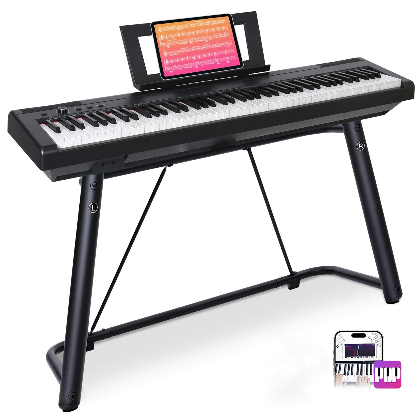 AODSK Digital Piano 88 Key Weighted keyboard Piano with Portable and stable U stand, Full Size Weighted Keyboard, with 3-Pedal Unit, 2x15W Stereo Speakers, MP3 Function, Black, Piano Lessons