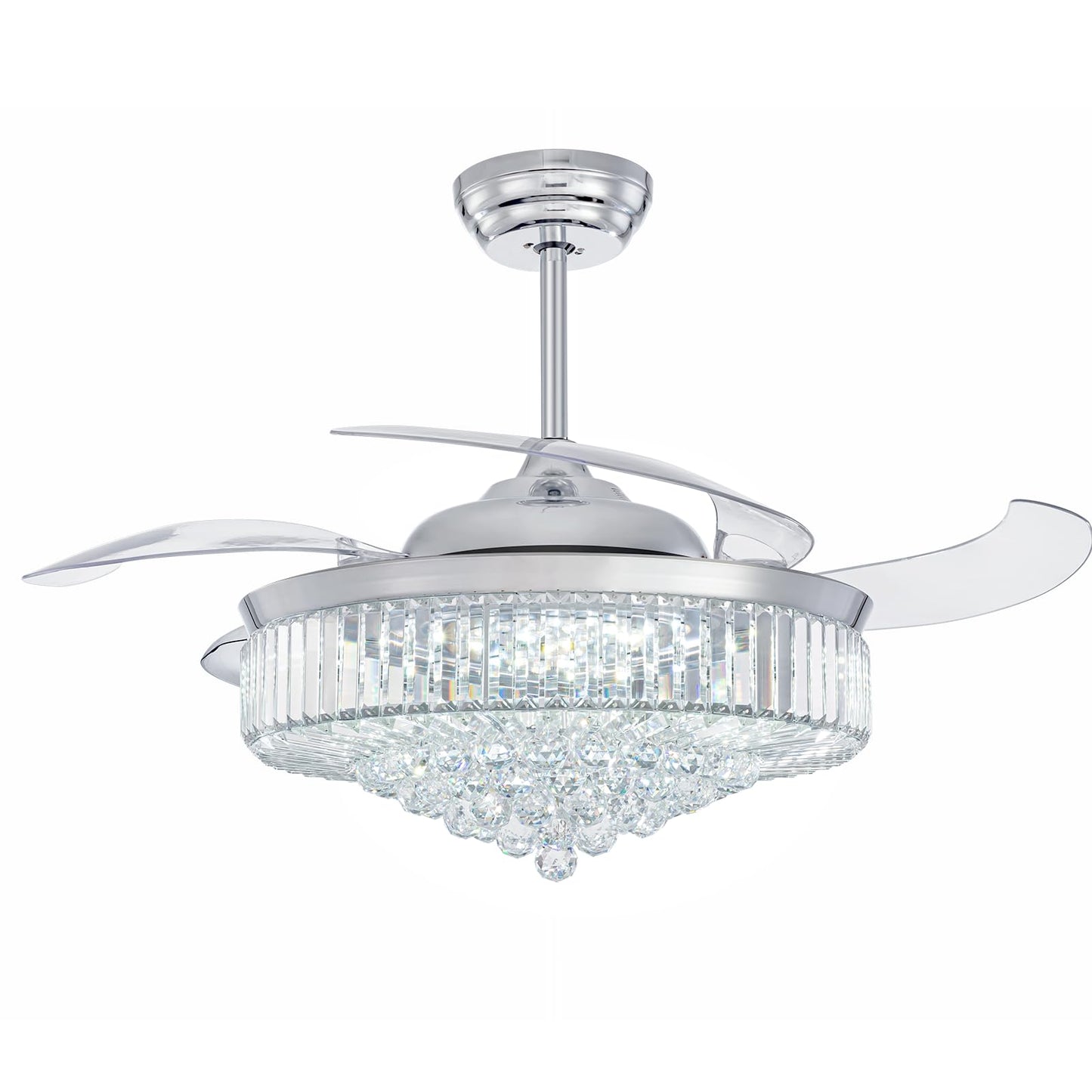 MOOONICHE 52 Inch Fandelier Ceiling Fan with Lights and Remote, Dimmable Crystal Chandelier Fan, LED Crystal Fan Light Kit for Dining Room Bedroom-Chrome