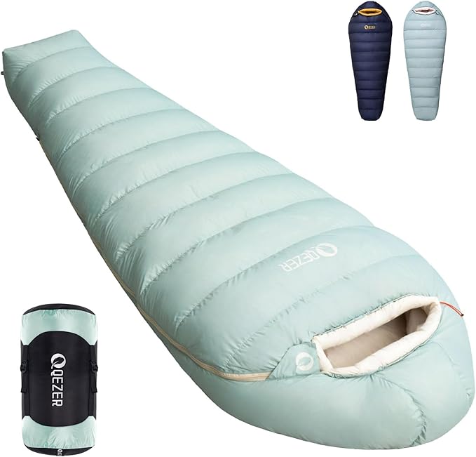 QEZER Down Sleeping Bag for Adults with 620 Fill Power Down Ultralight Mummy Backpacking Sleeping Bag