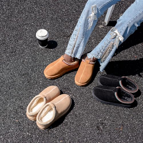 XIXITIAO Slippers for Women Suede Leather Platform Slippers Slip on Cozy Winter Womens House Slippers for Indoor Outdoor
