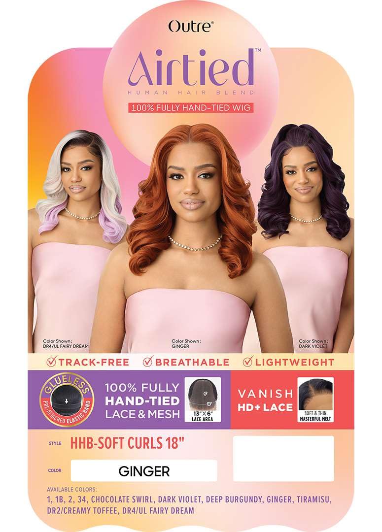 Outre Airtied 100% Fully Hand-Tied Wig - Human Hair Blend - Soft Curls 18    (DEEP BURGUNDY)