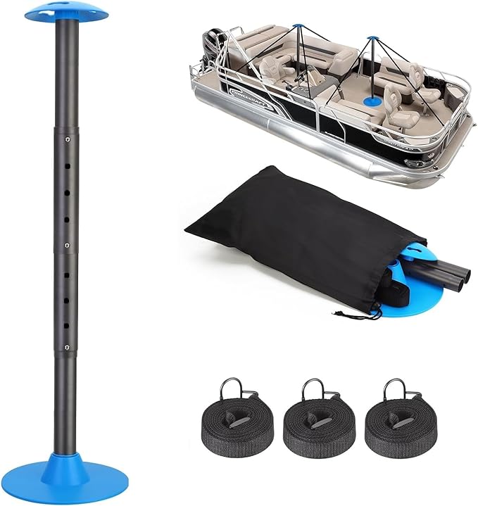 Nukugula Windproof Boat Cover Support Pole System 1 Pcs with 8 Adjustable Heights Telescoping Steel Furniture Cover Support Poles 18"-57" with Straps Storage Bag