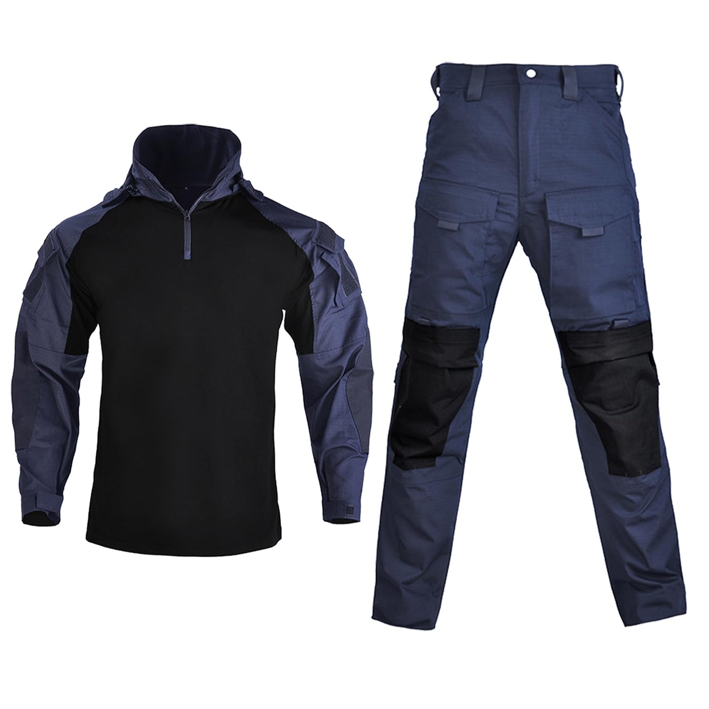Men's Tactical Shirt, 1/4 Zip Long Sleeve Combat Shirt with Elow Pads, Tactical Hoodie with Pockets Blue
