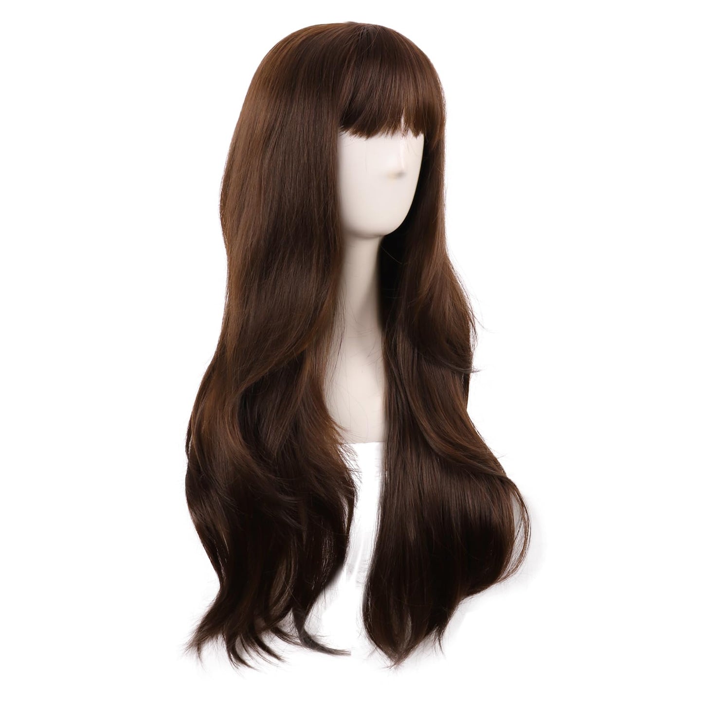 MapofBeauty 28 Inch/70 cm Long Curtain Bangs Synthetic Fiber Wavy Curly Heat Resistant Cosplay Party Wig (Brown)