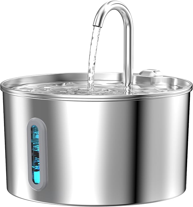 Cat Water Fountain Stainless Steel: 2.2 L Cat Fountain for Drinking - Automatic Pet Water Fountain for Cats Inside - Metal...