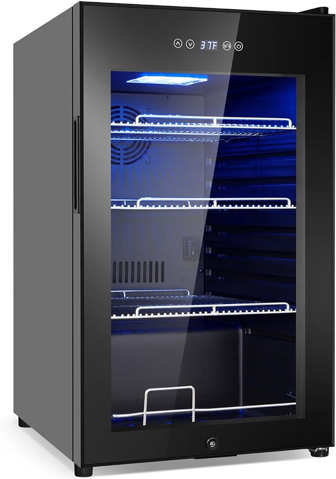 FoMup Beverage Refrigerator 17 inch Wide - 126 Can Beverage Cooler with Glass Door | Counter-Top/Freestanding Mini Beverag...
